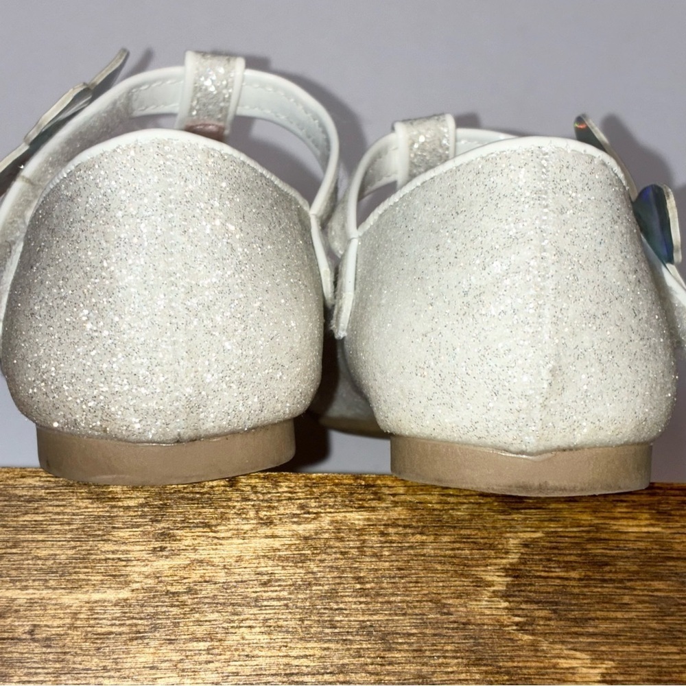 Toddler White Glitter Mary Jane Size 7 shoes sparkles Butterfly - Picture 5 of 7